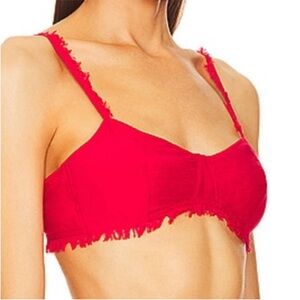Cult Gaia 2 Top Eza Top in Lollipop Red Bra Top adjustable Fringed Hem NWT